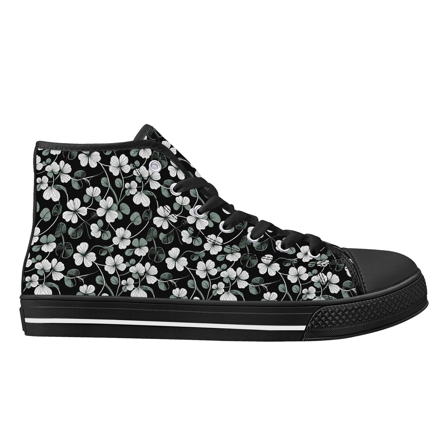 White and Green Clover Women's High Top Canvas Shoes - DeRose Seasonal