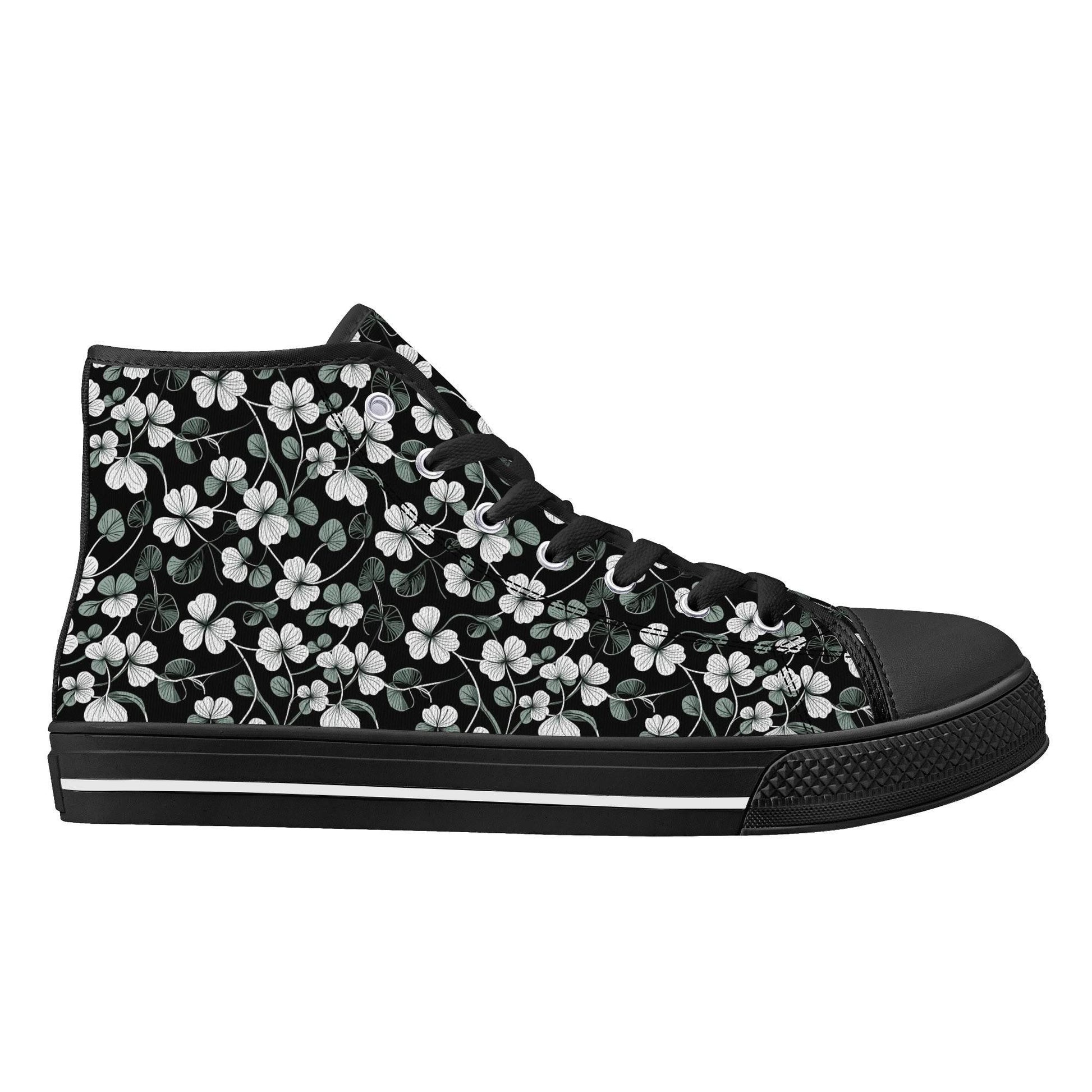 White and Green Clover Women's High Top Canvas Shoes - DeRose Seasonal