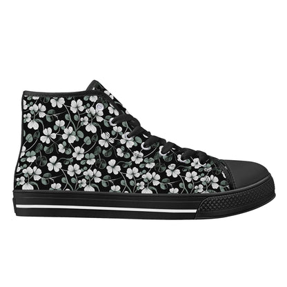 White and Green Clover Women's High Top Canvas Shoes - DeRose Seasonal