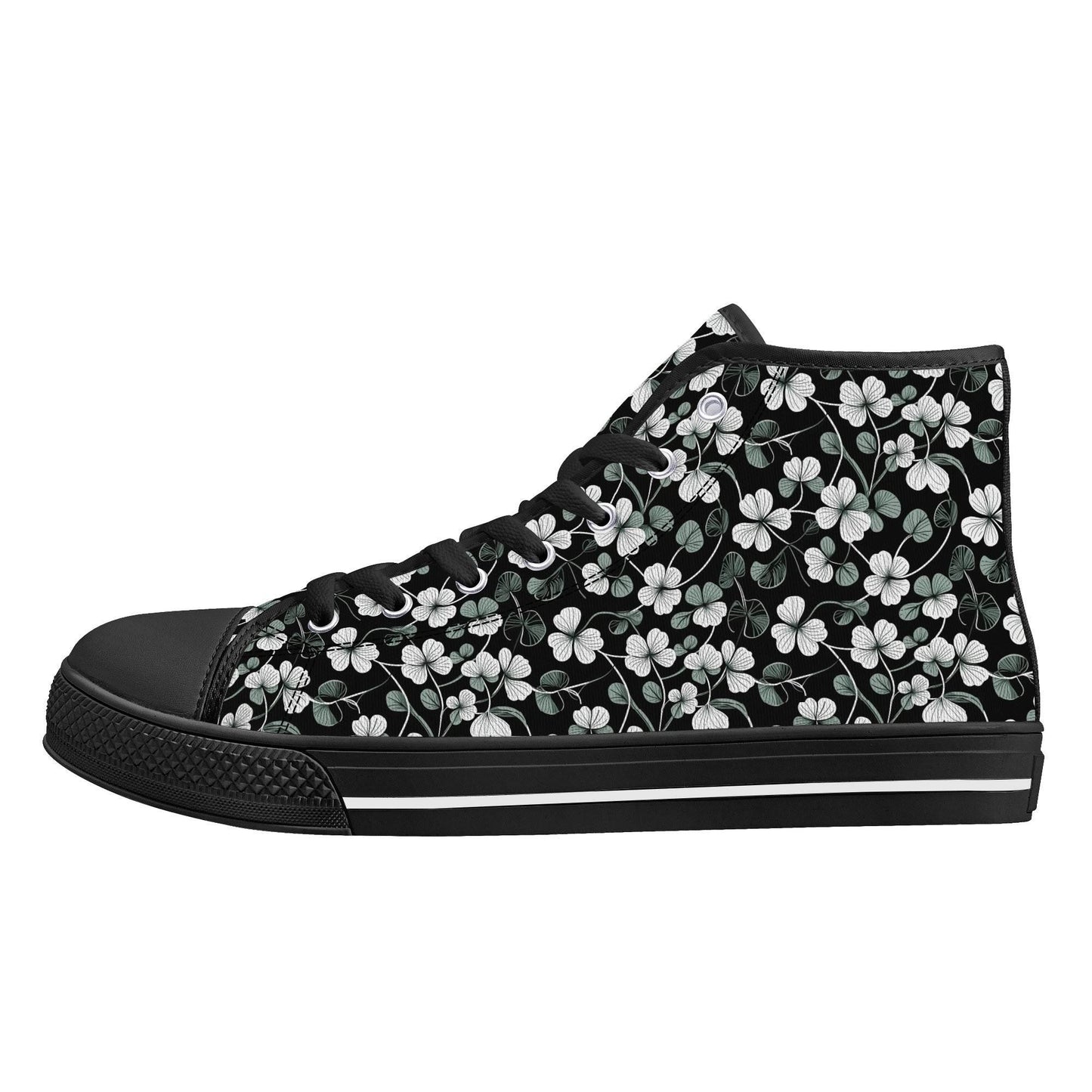 White and Green Clover Women's High Top Canvas Shoes - DeRose Seasonal