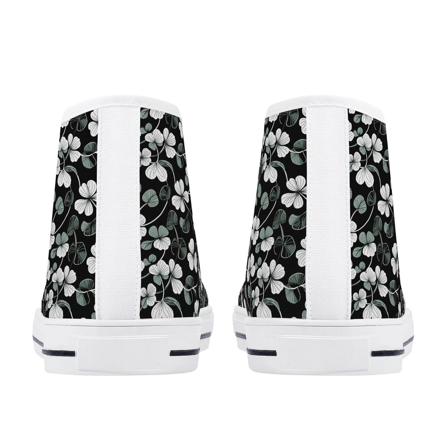 White and Green Clover Women's High Top Canvas Shoes - DeRose Seasonal