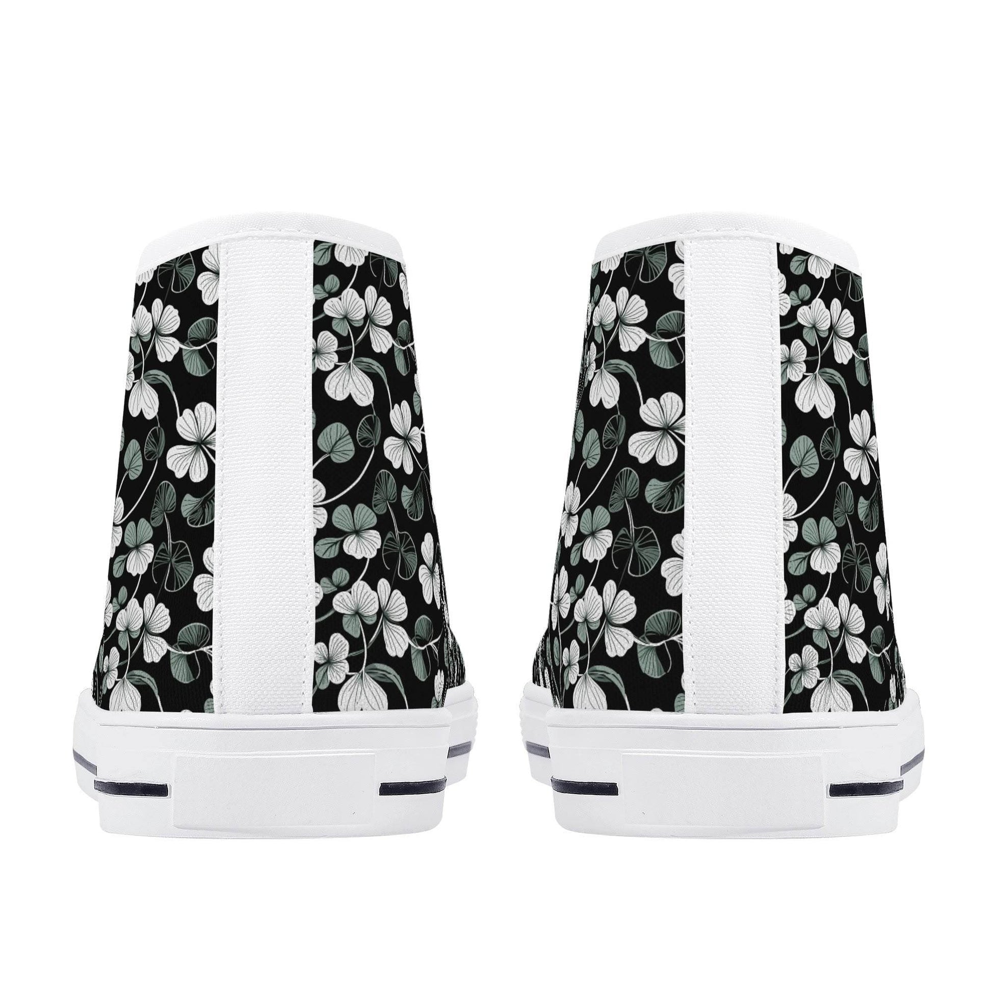 White and Green Clover Women's High Top Canvas Shoes - DeRose Seasonal