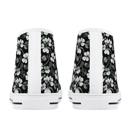 White and Green Clover Women's High Top Canvas Shoes - DeRose Seasonal