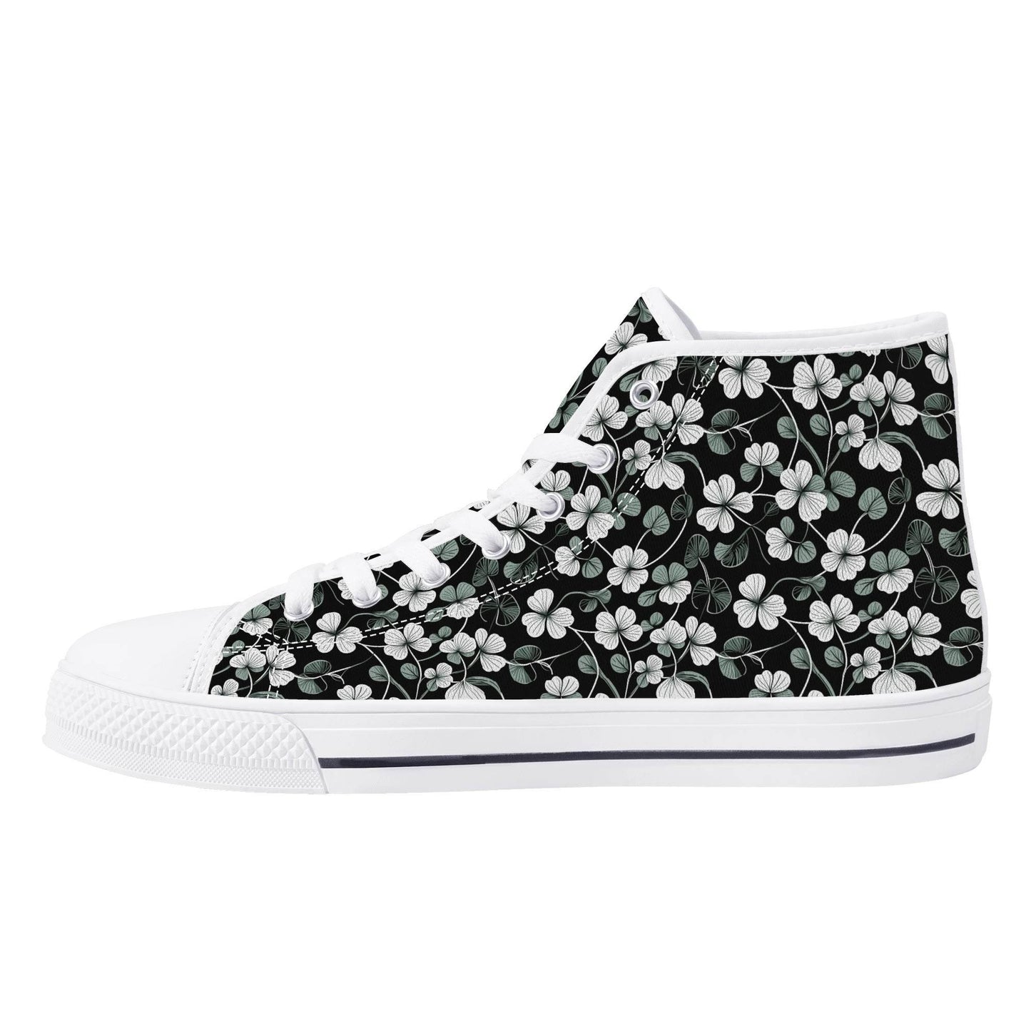 White and Green Clover Women's High Top Canvas Shoes - DeRose Seasonal