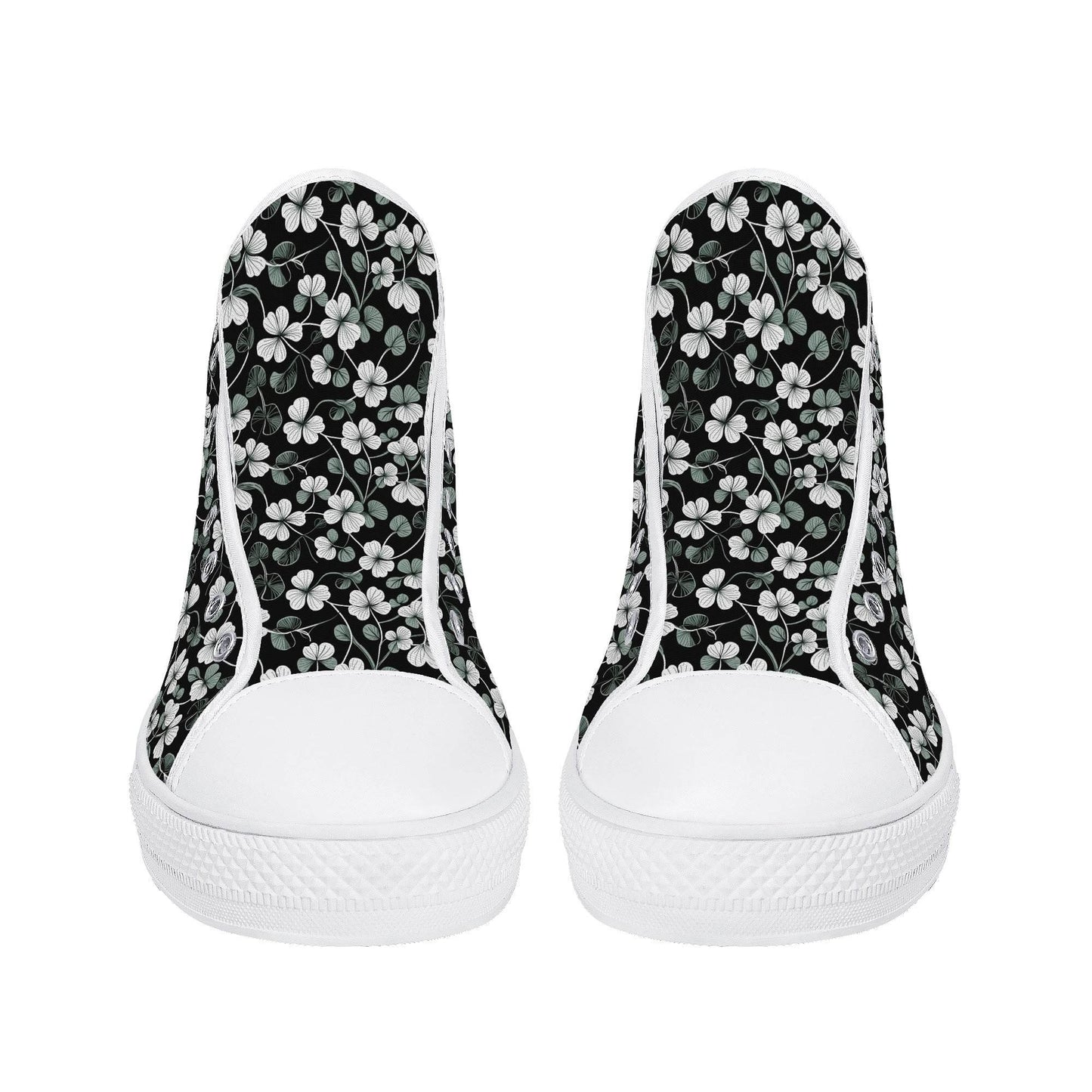 White and Green Clover Women's High Top Canvas Shoes - DeRose Seasonal