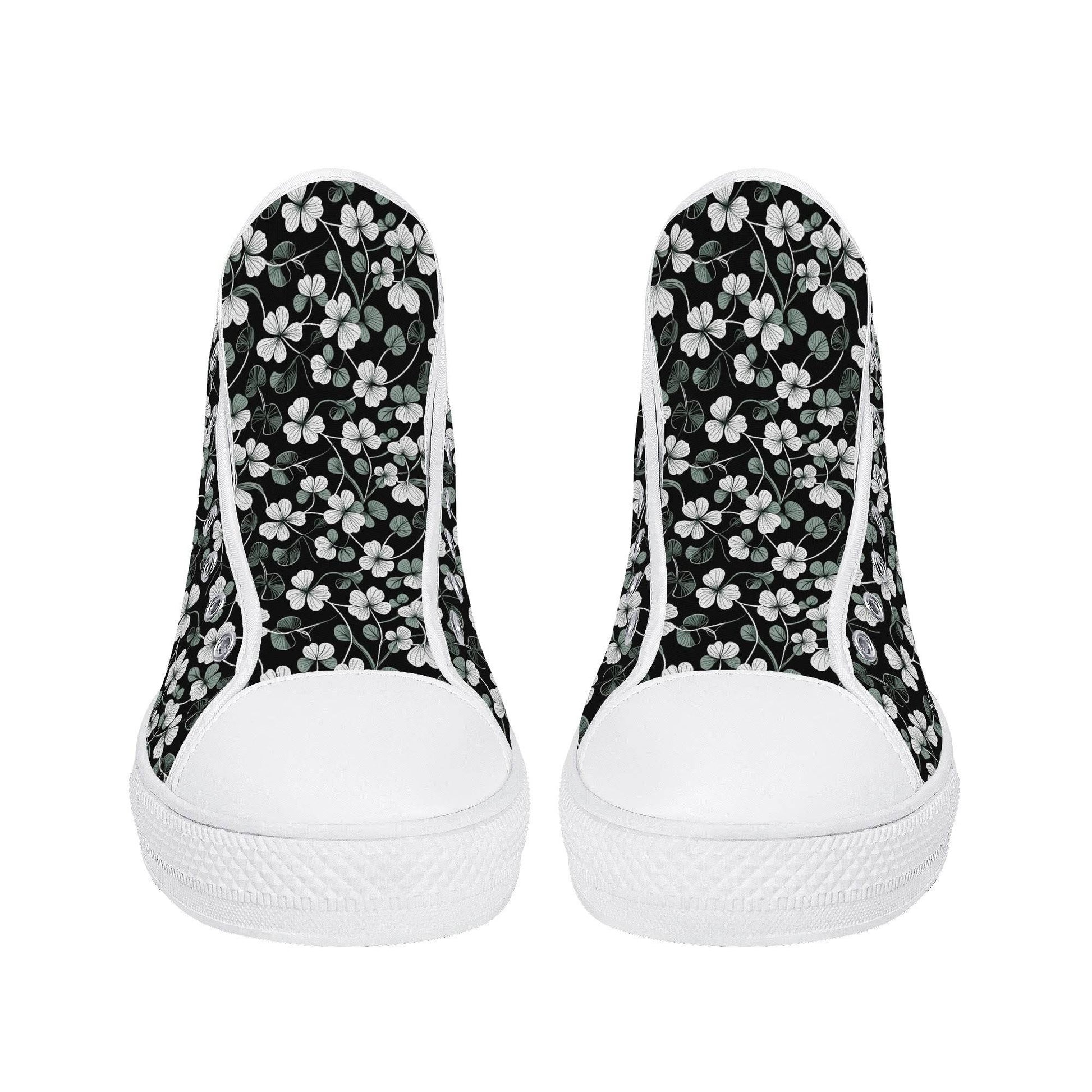 White and Green Clover Women's High Top Canvas Shoes - DeRose Seasonal