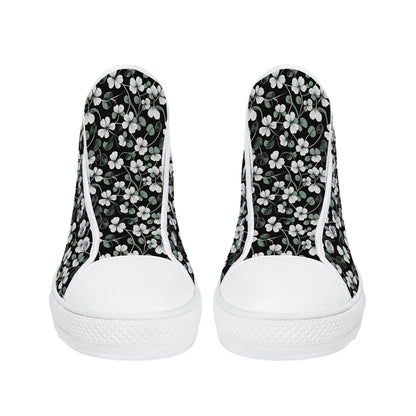 White and Green Clover Women's High Top Canvas Shoes - DeRose Seasonal