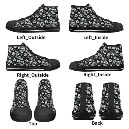 White and Green Clover Women's High Top Canvas Shoes - DeRose Seasonal