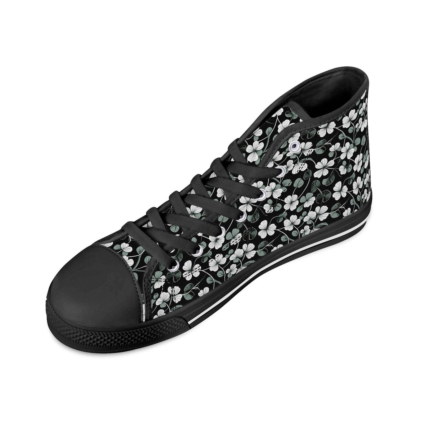 White and Green Clover Women's High Top Canvas Shoes - DeRose Seasonal