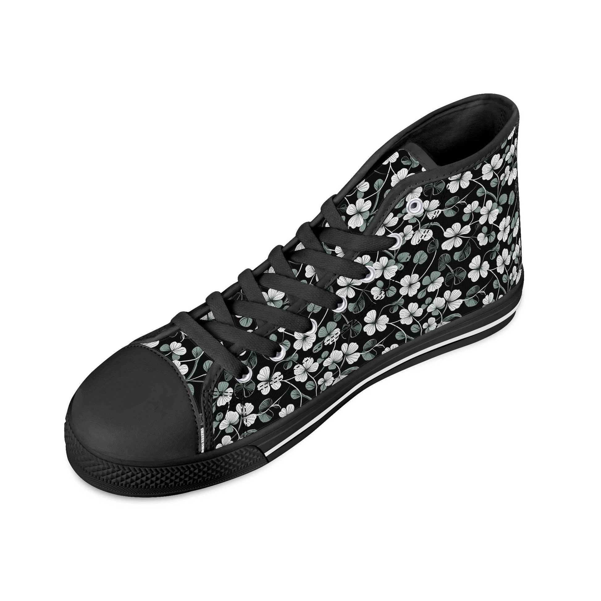 White and Green Clover Women's High Top Canvas Shoes - DeRose Seasonal