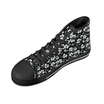 White and Green Clover Women's High Top Canvas Shoes - DeRose Seasonal