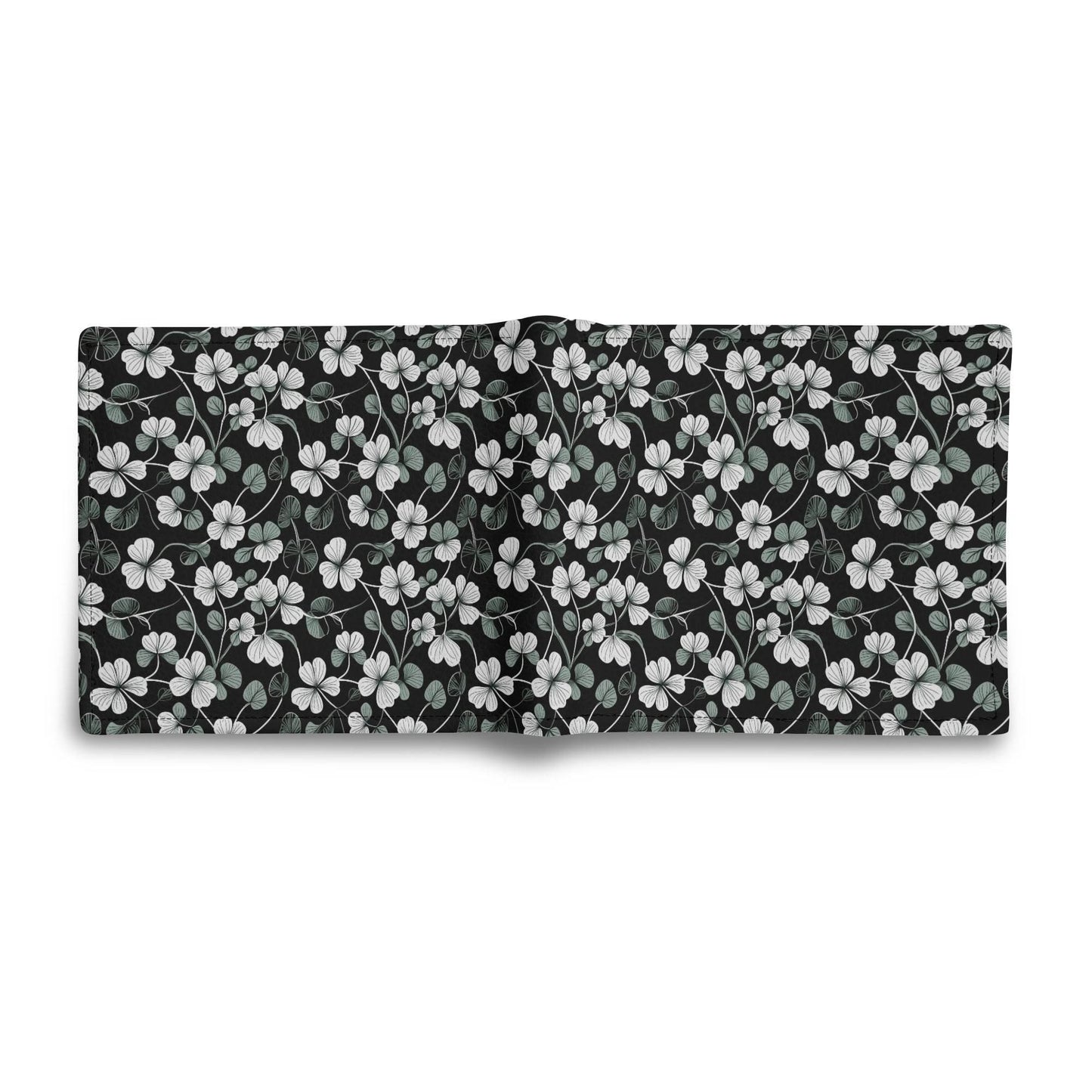 White and Green Clovers Men's Leather Folded Wallet - DeRose Seasonal