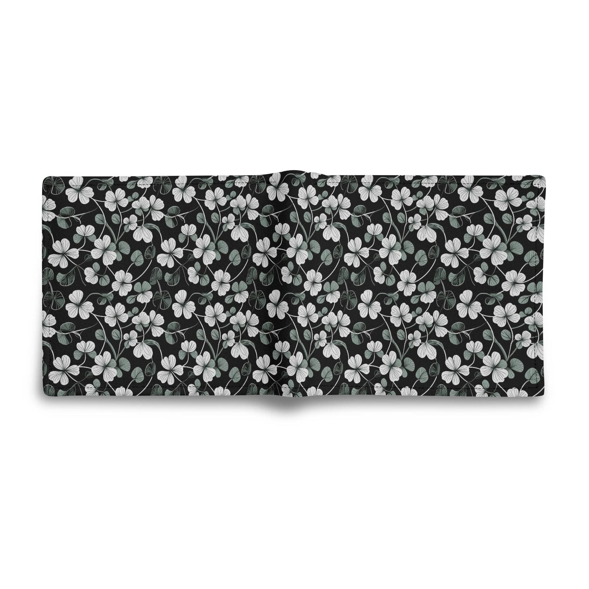 White and Green Clovers Men's Leather Folded Wallet - DeRose Seasonal