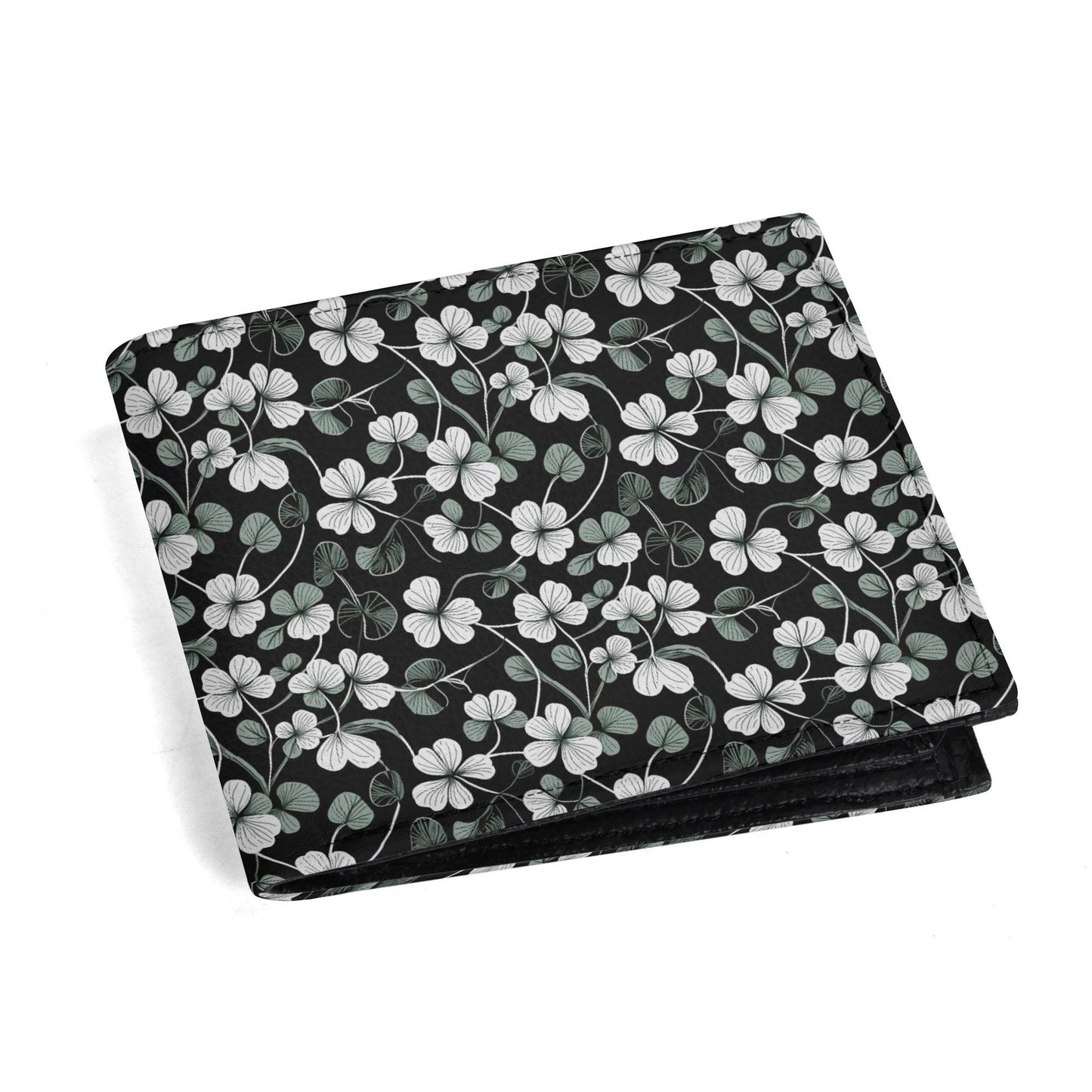 White and Green Clovers Men's Leather Folded Wallet - DeRose Seasonal