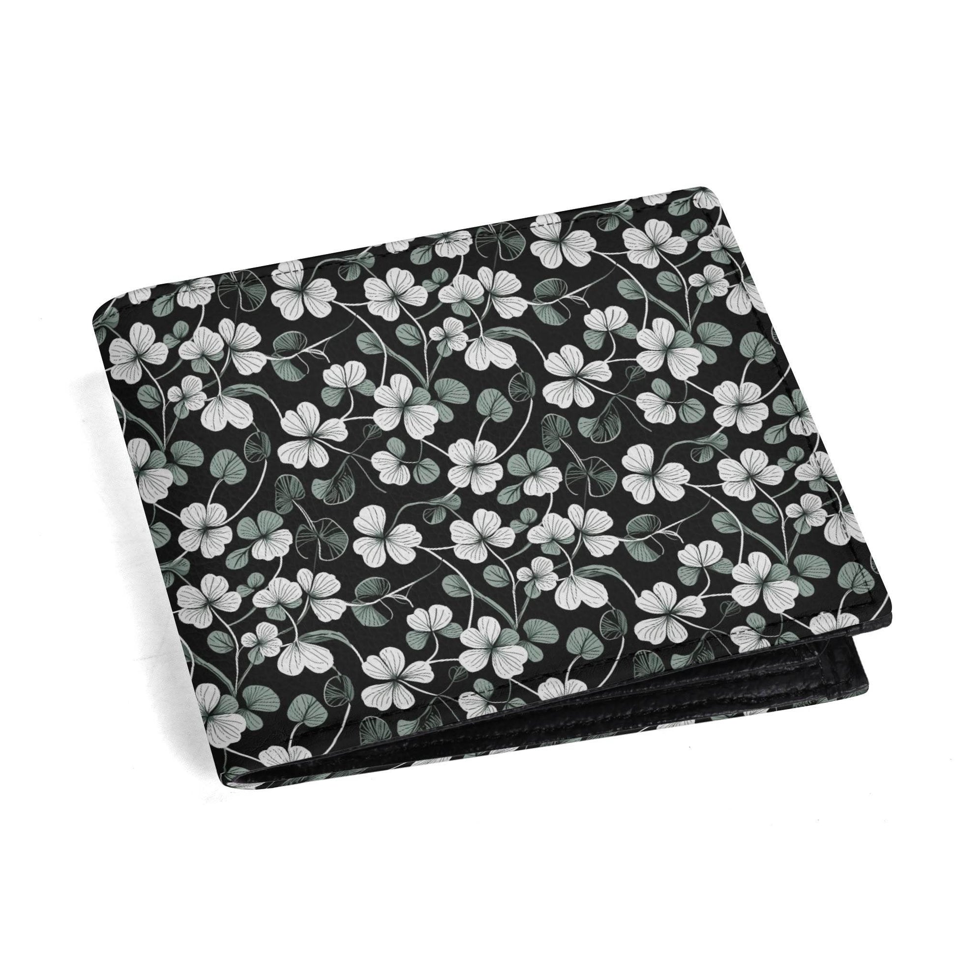 White and Green Clovers Men's Leather Folded Wallet - DeRose Seasonal