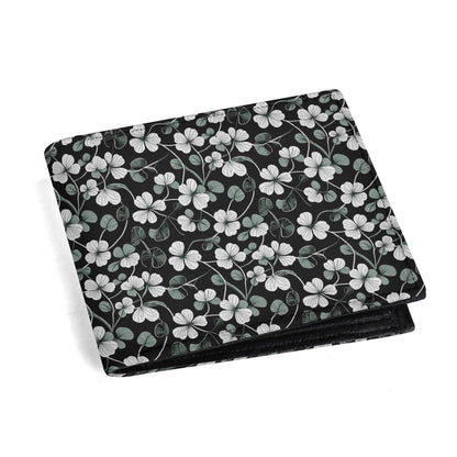 White and Green Clovers Men's Leather Folded Wallet - DeRose Seasonal