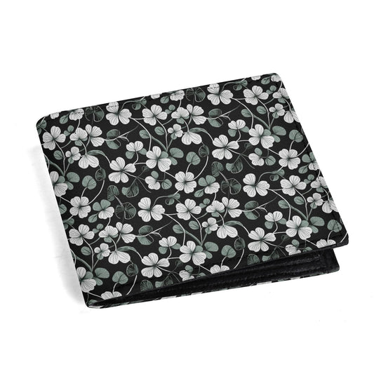 White and Green Clovers Men's Leather Folded Wallet - DeRose Seasonal