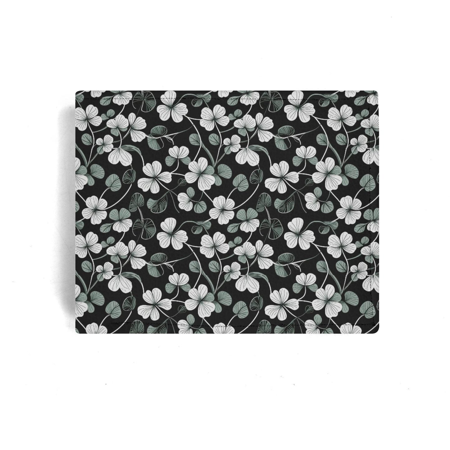White and Green Clovers Men's Leather Folded Wallet - DeRose Seasonal