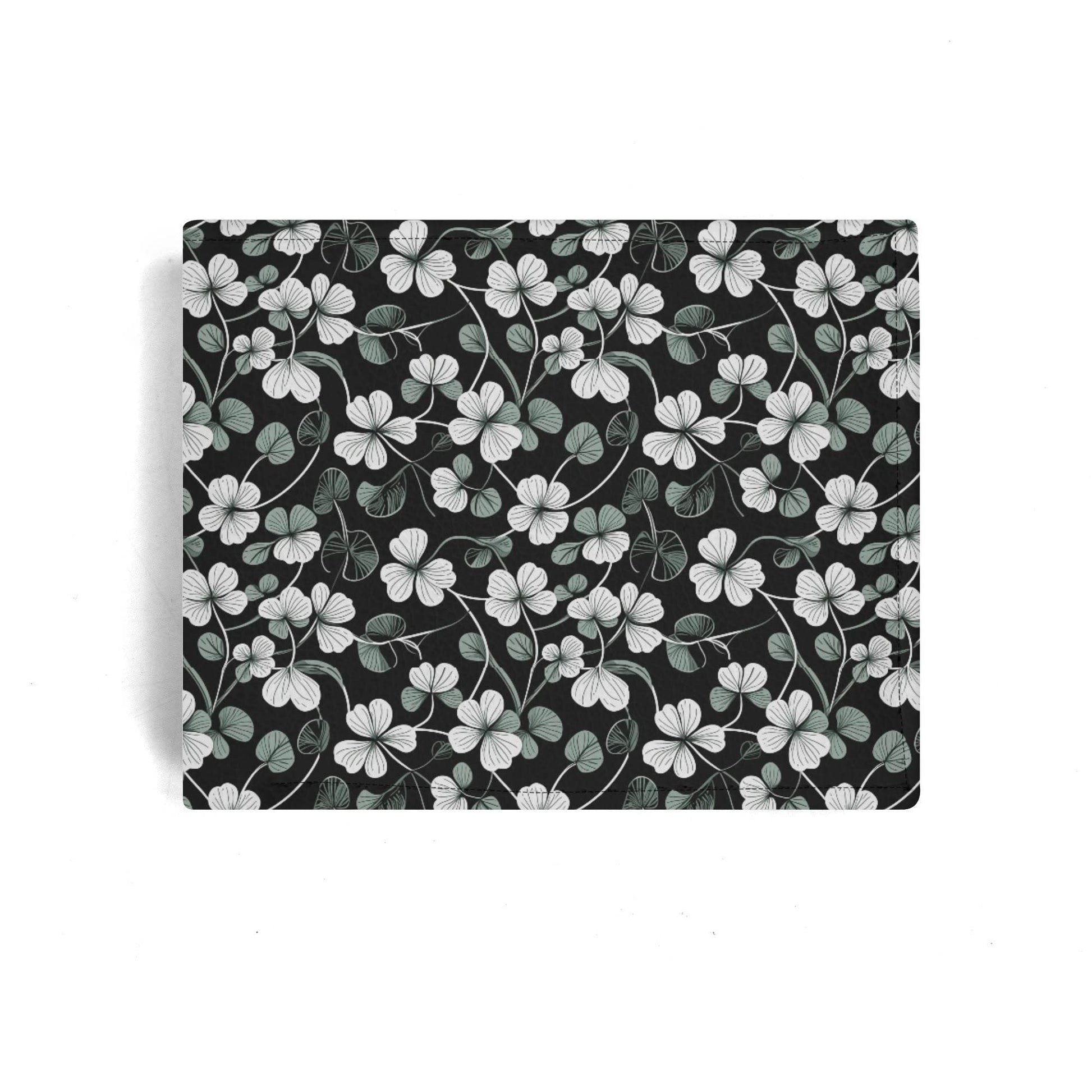 White and Green Clovers Men's Leather Folded Wallet - DeRose Seasonal
