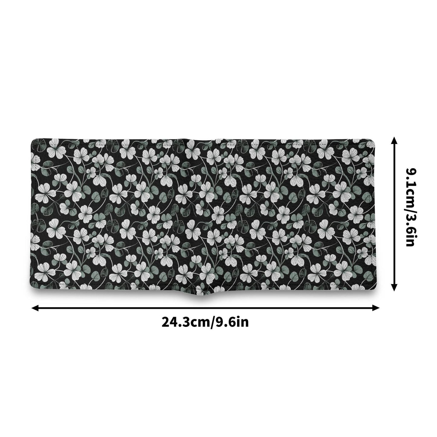 White and Green Clovers Men's Leather Folded Wallet - DeRose Seasonal