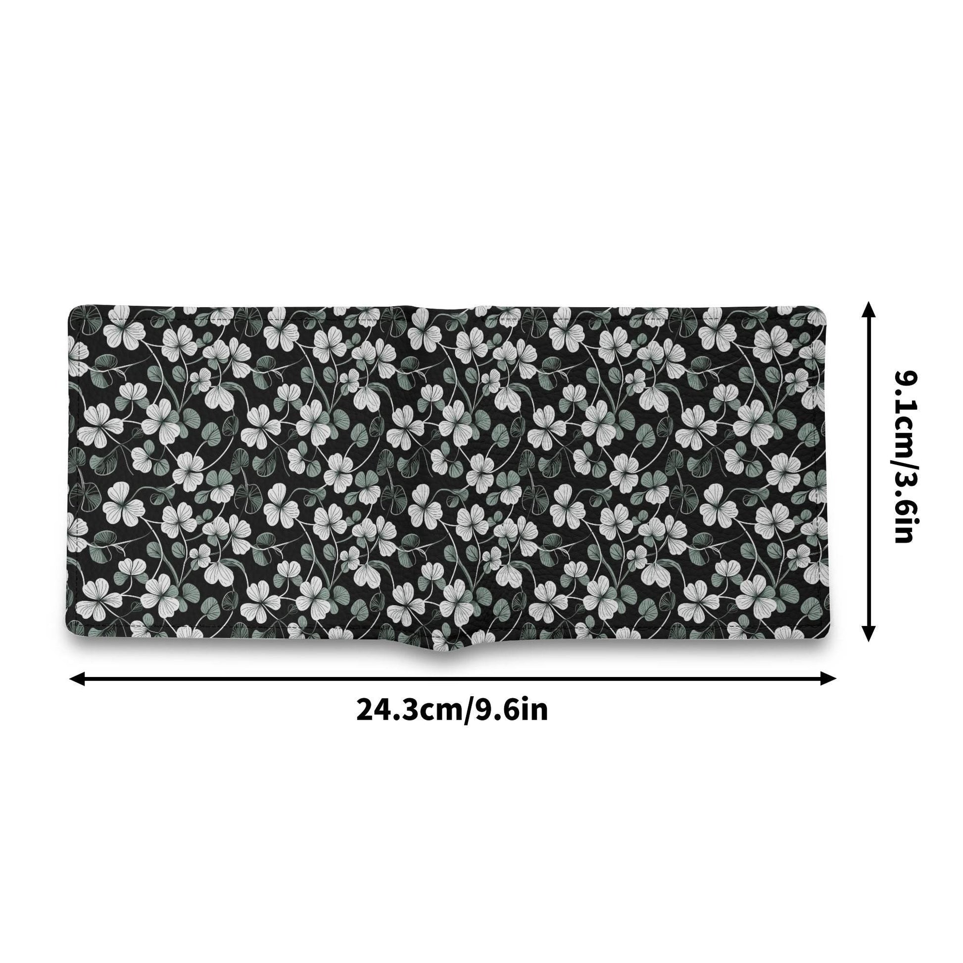 White and Green Clovers Men's Leather Folded Wallet - DeRose Seasonal
