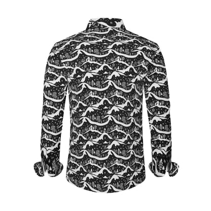 Winter Town Men's Classic Long-Sleeved Button up Polyester Dress Shirt - DeRose Seasonal
