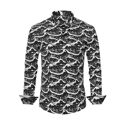 Winter Town Men's Classic Long-Sleeved Button up Polyester Dress Shirt - DeRose Seasonal