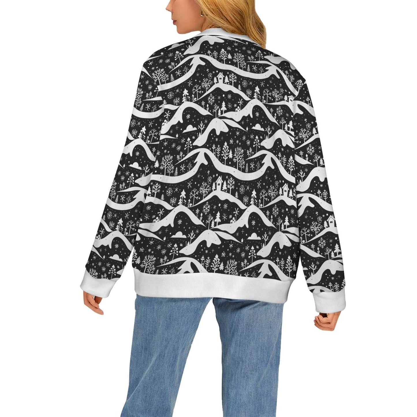 Winter Town Women's Cardigan Button Sweater Custom Women's Cardigan (Model H73) - DeRose Seasonal