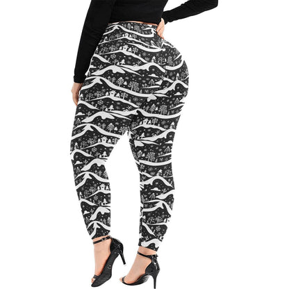 Winter Town Women's Plus Size High Waited Leggings Women's High Waist Leggings(Plus Size)(ModelL45) - DeRose Seasonal