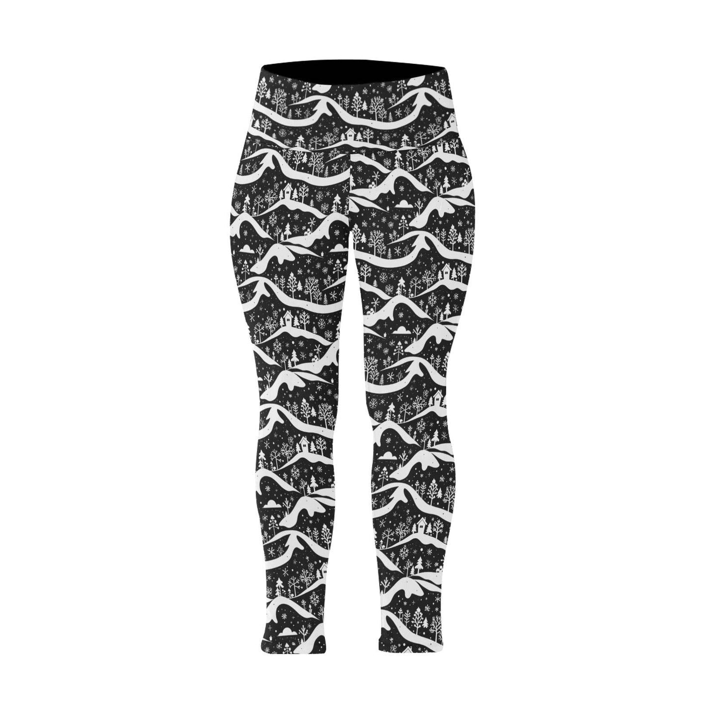 Winter Town Women's Plus Size High Waited Leggings Women's High Waist Leggings(Plus Size)(ModelL45) - DeRose Seasonal