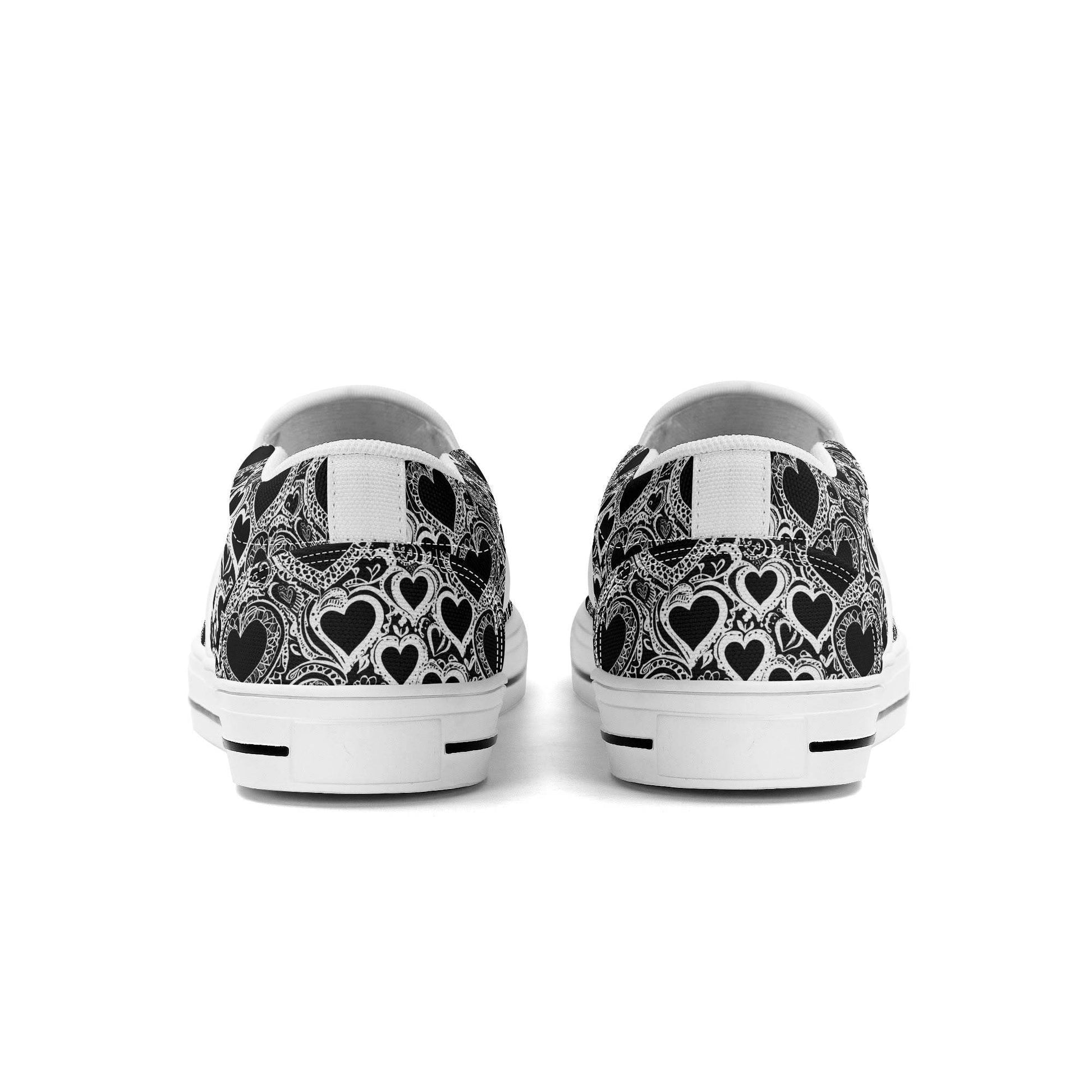 Women's Black and White Groovy Hearts Rubber Slip On Shoes - DeRose Seasonal