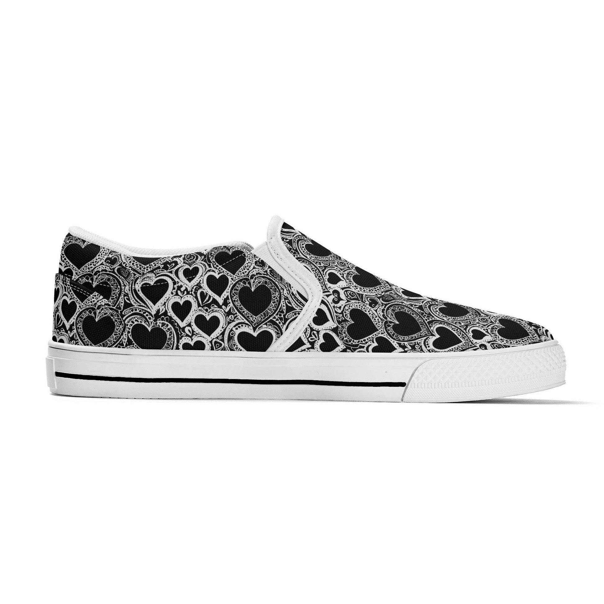 Women's Black and White Groovy Hearts Rubber Slip On Shoes - DeRose Seasonal