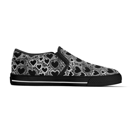 Women's Black and White Groovy Hearts Rubber Slip On Shoes - DeRose Seasonal