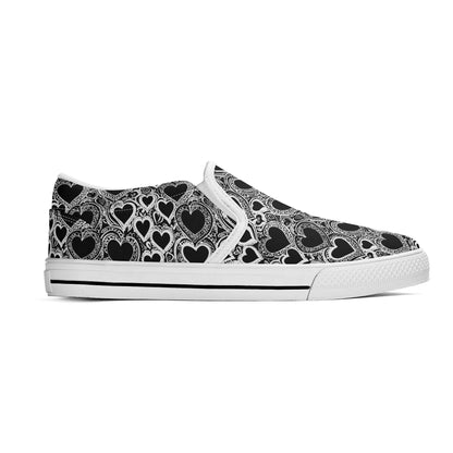 Women's Black and White Groovy Hearts Rubber Slip On Shoes - DeRose Seasonal