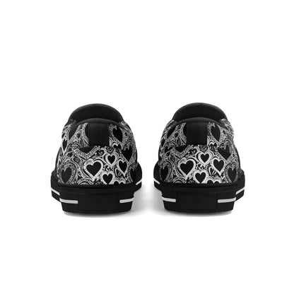 Women's Black and White Groovy Hearts Rubber Slip On Shoes - DeRose Seasonal