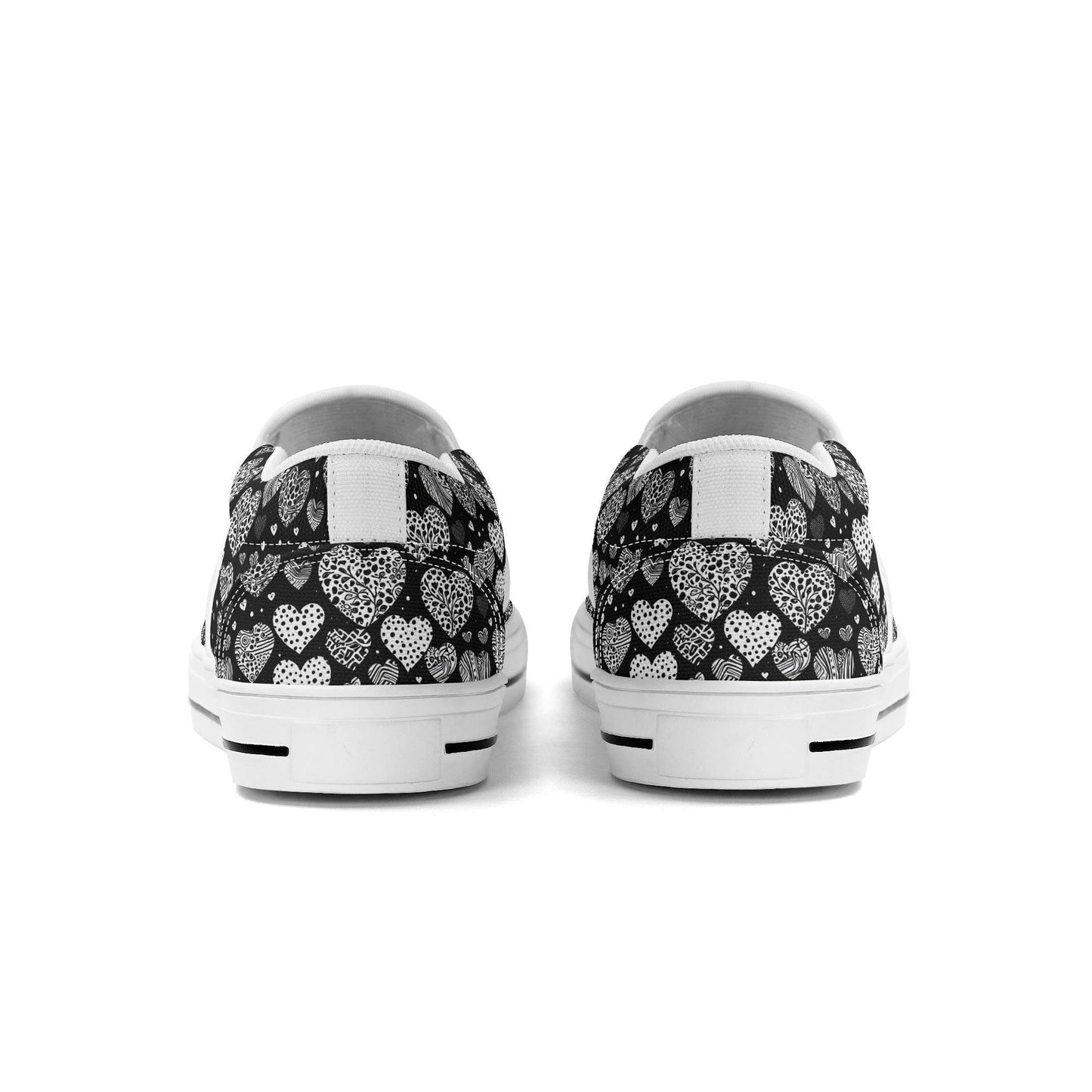 Women's Black and White Hearts Rubber Slip On Shoes - DeRose Seasonal