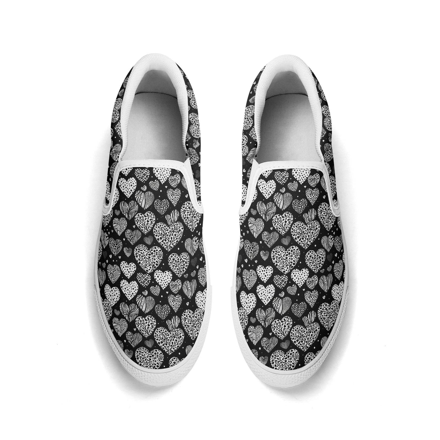 Women's Black and White Hearts Rubber Slip On Shoes - DeRose Seasonal