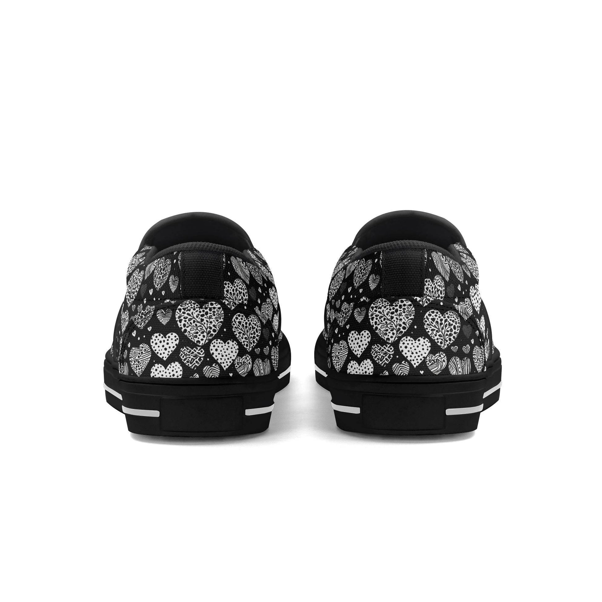 Women's Black and White Hearts Rubber Slip On Shoes - DeRose Seasonal