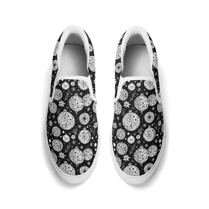 Women's Black and White Ornament Rubber Slip On Shoes - DeRose Seasonal