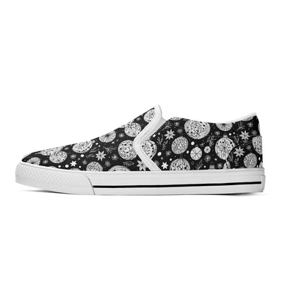 Women's Black and White Ornament Rubber Slip On Shoes - DeRose Seasonal