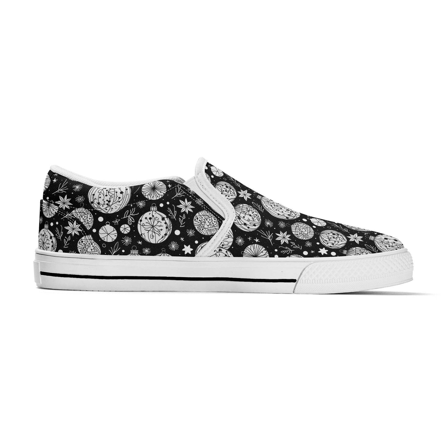 Women's Black and White Ornament Rubber Slip On Shoes - DeRose Seasonal