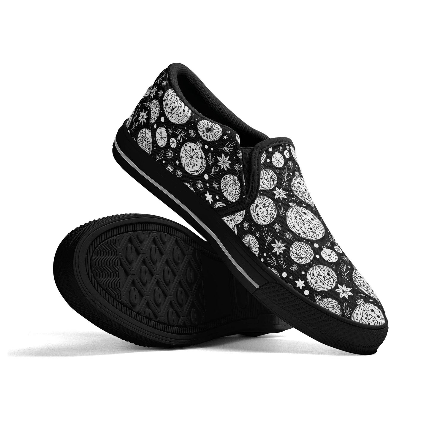 Women's Black and White Ornament Rubber Slip On Shoes - DeRose Seasonal