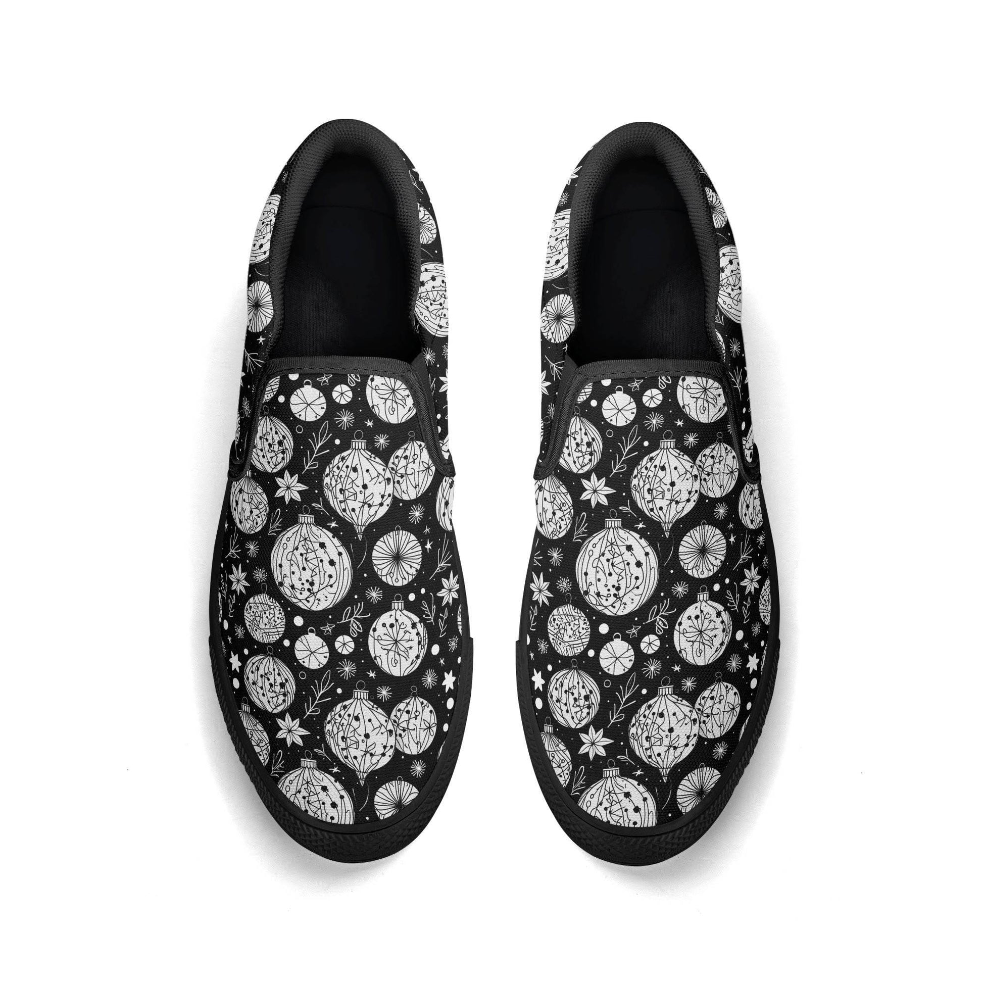 Women's Black and White Ornament Rubber Slip On Shoes - DeRose Seasonal