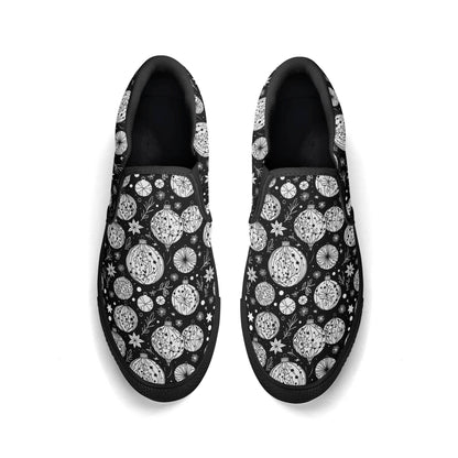 Women's Black and White Ornament Rubber Slip On Shoes - DeRose Seasonal