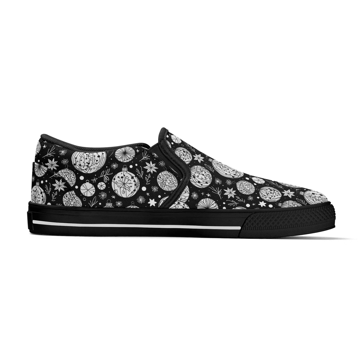 Women's Black and White Ornament Rubber Slip On Shoes - DeRose Seasonal