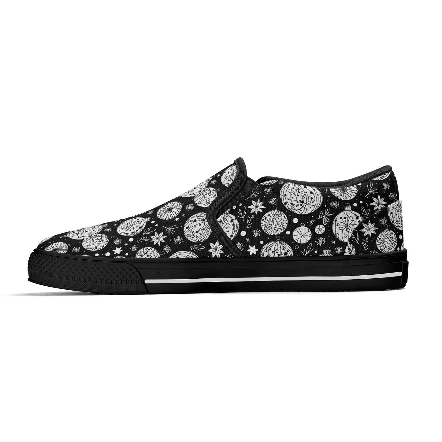 Women's Black and White Ornament Rubber Slip On Shoes - DeRose Seasonal