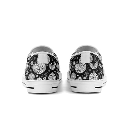 Women's Black and White Ornament Rubber Slip On Shoes - DeRose Seasonal
