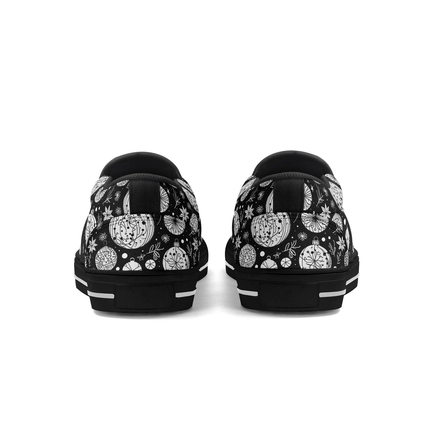 Women's Black and White Ornament Rubber Slip On Shoes - DeRose Seasonal