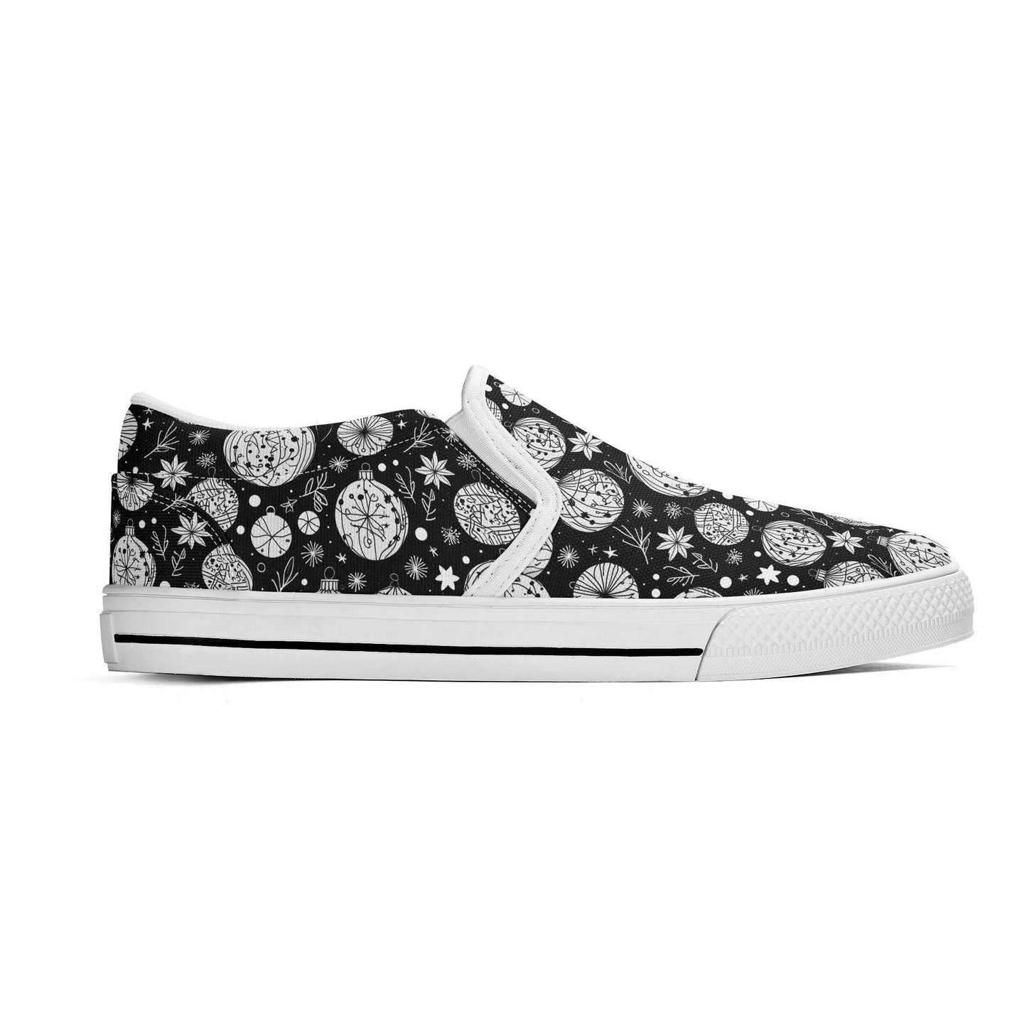 Women's Black and White Ornament Rubber Slip On Shoes - DeRose Seasonal