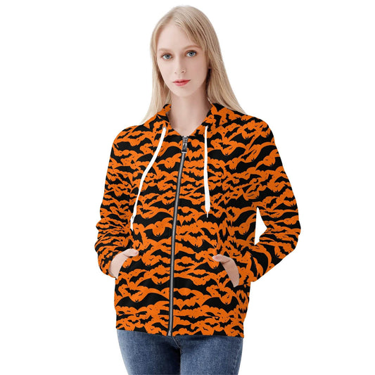 Womens Halloween Bats Classic Zip Up Hoodie - DeRose Seasonal